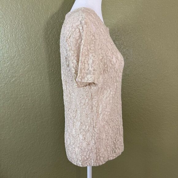 Vintage Victoria Secret Women’s M White Label Cream Tan Lace Short Sleeve Top - Picture 3 of 5
